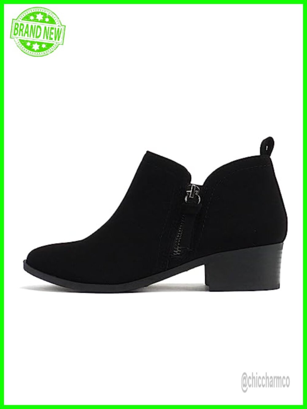 Women Ankle Bootie Round Toe Elastic Gore Side Zip Low Block Heel Boot